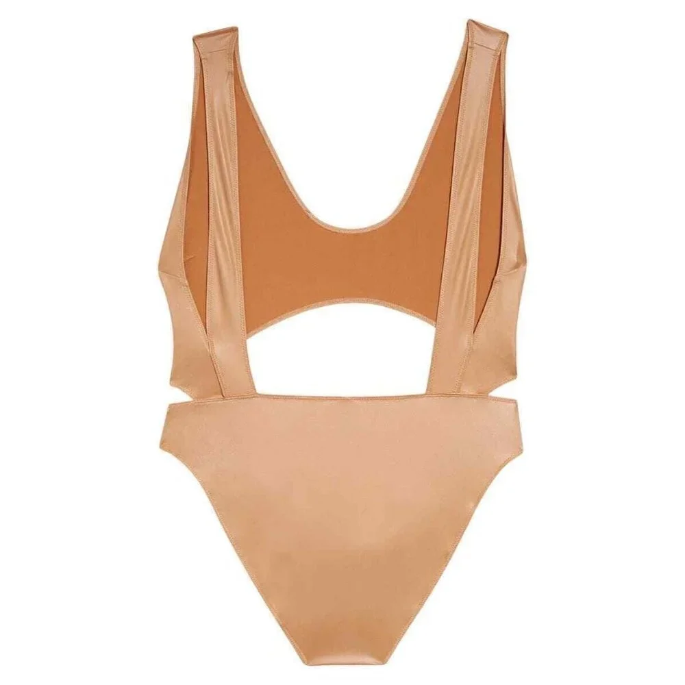 SKIMS Kim Kardashian Wet Jersey Cutout Swimsuit in Orche